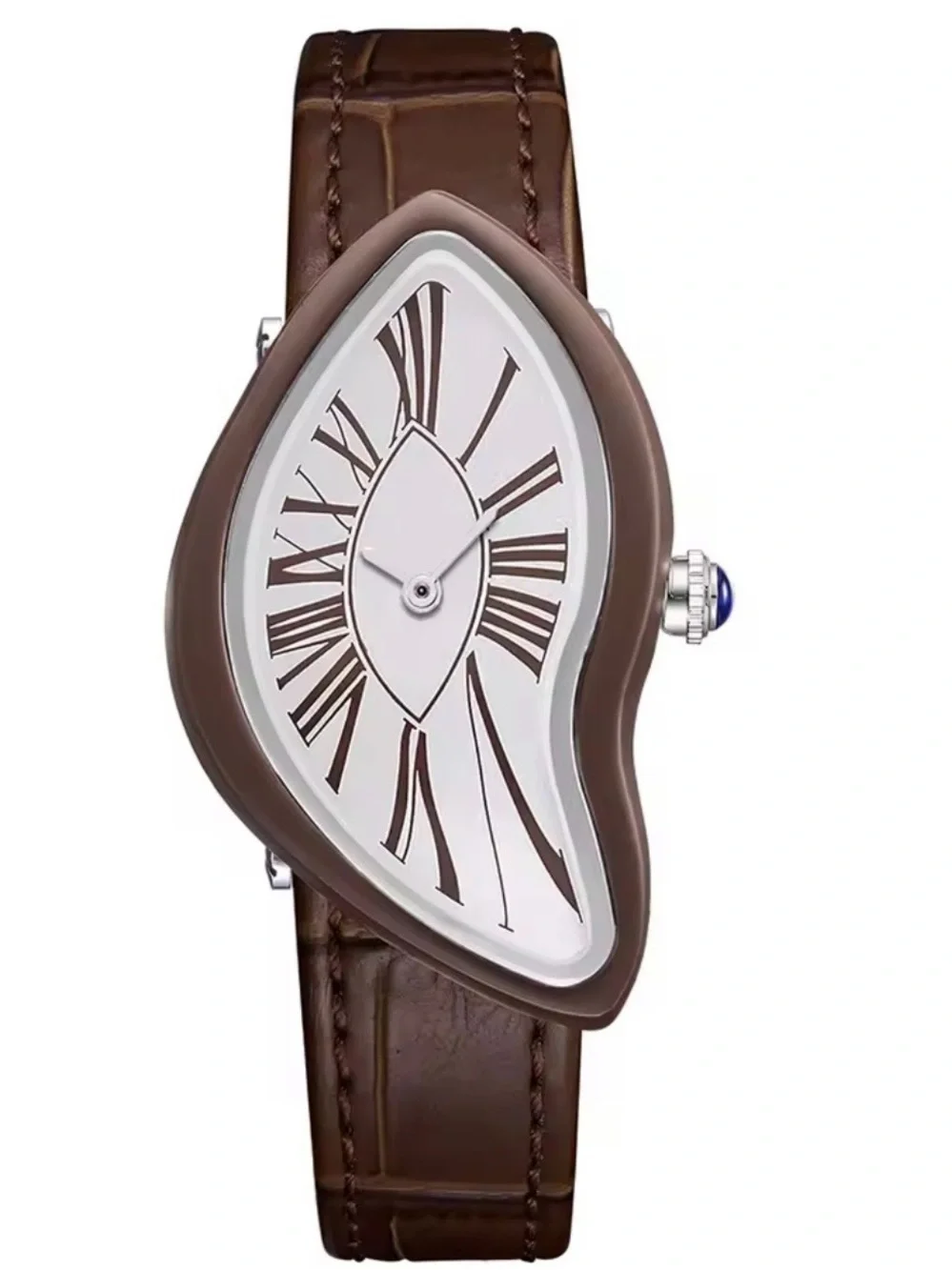 Brown Curved Dial Leather Strap Men's Watch